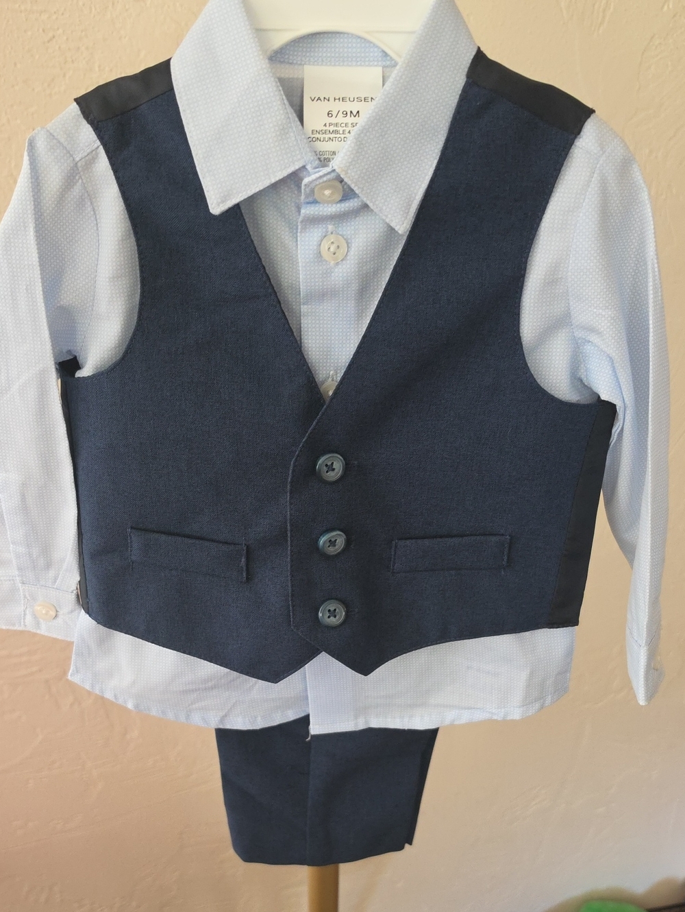 Van Heusen Navy Vest and Pants with Light Blue Shirt